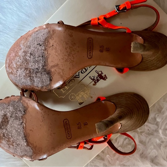 Coach size 8.5 strappy, sexy bright orange and tan heels. - Picture 4 of 4